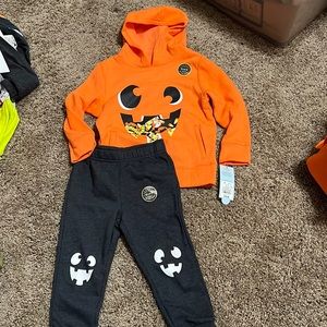 Cat & Jack Halloween Pumpkin Long Sleeve Hoodie Fleece Jogger Pant 3T